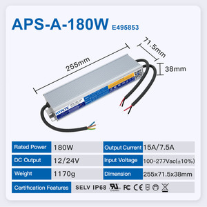 Hyrite IP68 Waterproof AC-DC LED <b>Switching</b> Power Supply 50/60Hz Wide Range Voltage High Active PFC 12V 24V 60W-180W - Product Image 4