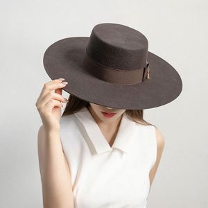 Fashion Retro British 100% Wool Flat <b>Top</b> Fedora Hat Brimmed Webbing <b>Feather</b> Decoration Winter Fedora Hats - Product Image 4