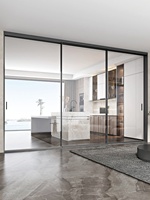 Pintu Geser Kaca Tempered Berbingkai Tipis Seri Ultimate Space OUDIKE dari Aluminium Alloy untuk Ruang Tamu, Balkon, dan Villa