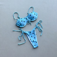 Baju Renang Wanita Motif Polkadot dengan Kawat Penyangga, Detail Tali, Model Bikini Brasil, Ukuran S-L