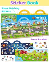 Livres d'autocollants réutilisables en vinyle pour enfants - Autocollants mignons imperméables sur le thème de la ferme et des véhicules pour tout-petits, apprentissage préscolaire
