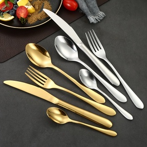 Ensemble de couverts de luxe en or de haute qualité pour mariage en vrac, cuillères, fourchettes et couteaux, ensemble de couverts en acier inoxydable pour restaurant, hôtel - Product Image 1