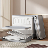 Organiseur de maison pliable en plastique avec roulettes, conteneur en plastique mobile, panier de rangement pliable à couvercle rabattable, grande capacité