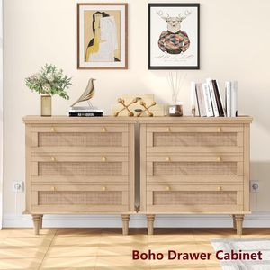 OEM/ODM Wenfeng Modern Solid Wood Nightstand Wide Rattan Charging Station 3 Large Drawers <strong>Smart</strong> Bedroom Storage Home <strong>Furniture</strong> - Product Image 3