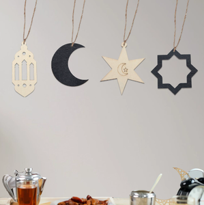 Ornements en bois musulmans DAMAI pour l'Aïd, lanterne en forme de lune et d'étoile, décoration suspendue pour la maison, décoration de porte pour le Ramadan - Product Image 5