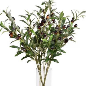 Ramas de olivo artificiales realistas de alta calidad con frutos, plantas verdes para decoración del hogar, flores artificiales al por mayor - Product Image 1