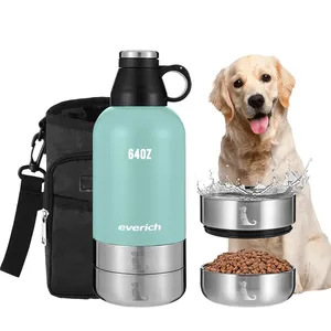 Герметичная портативная миска для еды и воды для собак с чехлом для переноски Изолированная дорожная бутылка для воды для собак объемом 32 унции
