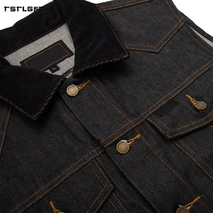 Chaleco de mezclilla índigo para hombre con cuello de pana, costuras naranjas, bolsillos con doble solapa, botones, corte relajado, estilo camionero clásico. - Product Image 4