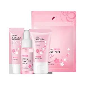 Japanese cherry blossom skin care set 3 pieces set of serum, eye cream, face cream cosmetics