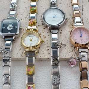 Montre à quartz pour femme de style italien, bracelet en acier inoxydable, verre en cristal avec embellissement en diamant, verre trempé - Product Image 2