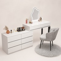 Coiffeuse de chambre minimaliste en bois haute capacité avec 8 tiroirs et armoire de rangement latérale – Bureau de maquillage spacieux