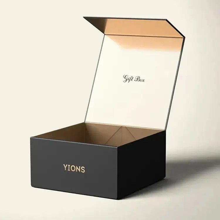 Custom Logo Luxury Paper Big Black Gold Folding Rigid Hard box Magnet Magnetic Gift Packaging Box