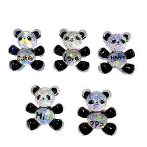 2024 Fine Glitter Colorful Sliced Panda Cartoon Character Flatback Charms For Kids Kitchen Toy Pretend Play