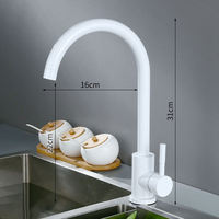 Robinet de cuisine col de cygne monocommande blanc mat 31 cm haut, arc de 31 cm, eau froide et chaude, en acier inoxydable