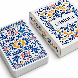 Jeu de cartes personnalisé mexicain Talavera à motifs floraux, bleu et blanc, style céramique, cadeau culturel - Product Image 3
