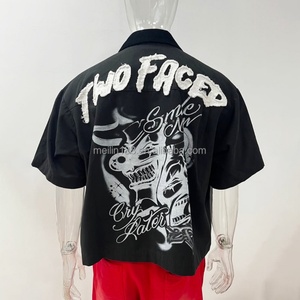 เสื้อเชิ้ตทำงานผ้าแคนวาสแบบมีซิป แขนสั้น สไตล์สตรีทแวร์ลำลอง ปักโลโก้ป้ายแบรนด์ส่วนตัว สำหรับผู้ชาย - Product Image 4