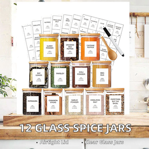12 Frascos de Vidrio de Borosilicato de 8.5oz para Especias con Tapas de Bambú Herméticas Apilables - Contenedores de Almacenamiento con Etiquetas y Cucharas - Venta al por Mayor - Product Image 2