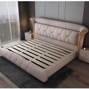 <span class=keywords><strong>Lit</strong></span> double king-size en cuir simple et tendance, mobilier <span class=keywords><strong>de</strong></span> chambre à coucher, brun clair, confortable, rembourré, avec rangement - Product Image 5