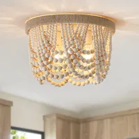 Plafonnier Bohème en Perles de Bois Naturel, Luminaire Encastré Style Américain et Européen pour Chambre, Restaurant et Crèche (Vente en Gros)