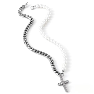 New Hot Selling Hiphop Style Retro Pearl <b>Cross</b> Pendant Necklace Personalized Design Men's Necklaces Fashion Jewelry Wholesale - Product Image 5