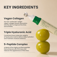 Sérum pour les yeux au collagène végétalien en marque propre avec applicateur Cooltouch, triple acide hyaluronique, complexe 5 peptides, soin de la peau du visage, 10 ml