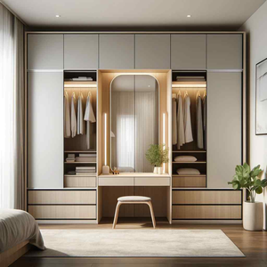 High-end Modern Modular Wood-Grain Custom <b>Metal</b> Stainless Steel <b>Cabinet</b> With Mirror - Product Image 1