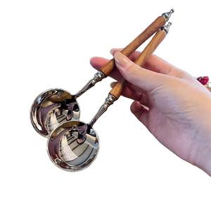 Cuillère à soupe et à nouilles en bois de rose vintage de style français, cuillère à riz séché en acier inoxydable, cuillère à aliments occidentaux, tendance - Product Image 5