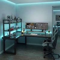 Bureau de jeu professionnel en forme de L avec étagère de rangement extensible à 3 niveaux pour le bureau à domicile et l'e-sport
