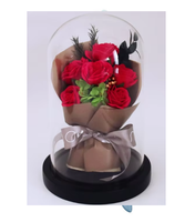 Buket bunga mawar sabun buatan kustom baru dalam kubah kaca hadiah Hari Valentine bunga yang diawetkan anak perempuan untuk anak perempuan