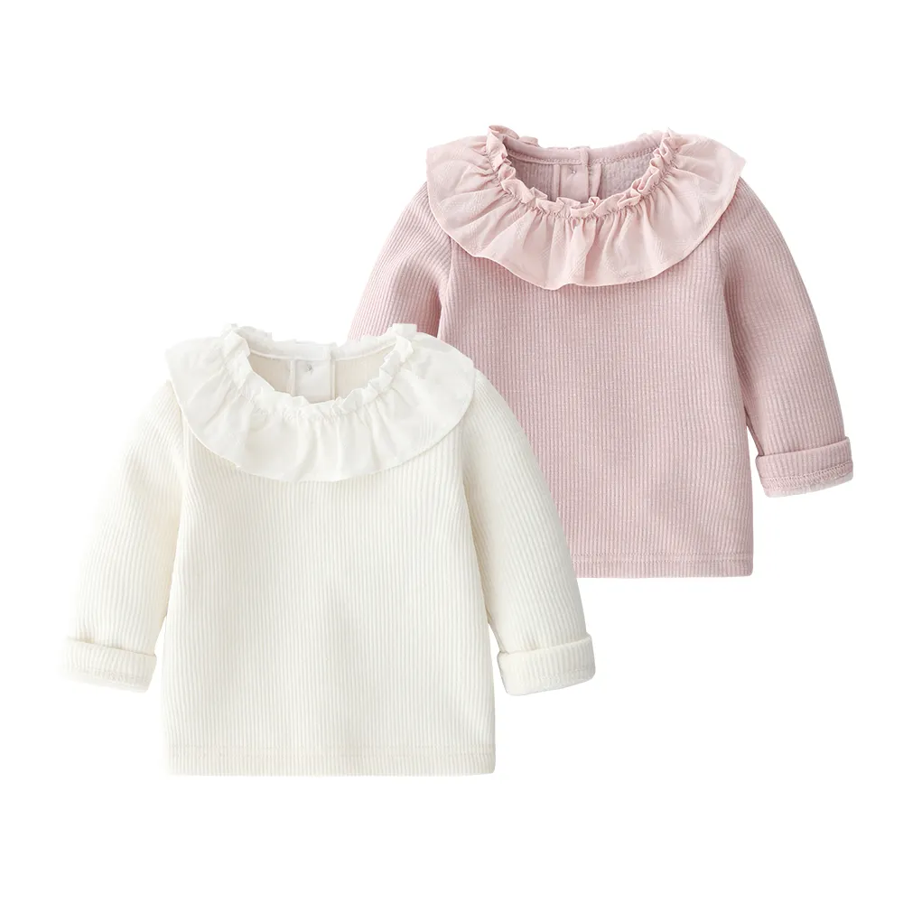 Autumn Winter Plain Round Collar T-shirt For Baby Girls Long Sleeve Flannelette Toddler Undershirt Cute Baby Clothes
