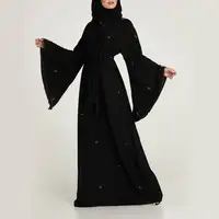 Desain Baru Pakaian untuk Wanita Arabic Muslim Jubah Longgar Dubai Fashion dengan Mutiara Abaya
