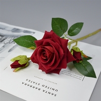 Offre Spéciale – Rose Artificielle en Velours Rouge, Fausse Rose à Tige Unique, 3 Têtes, Roses en Soie pour Décoration de Mariage et Centres de Table