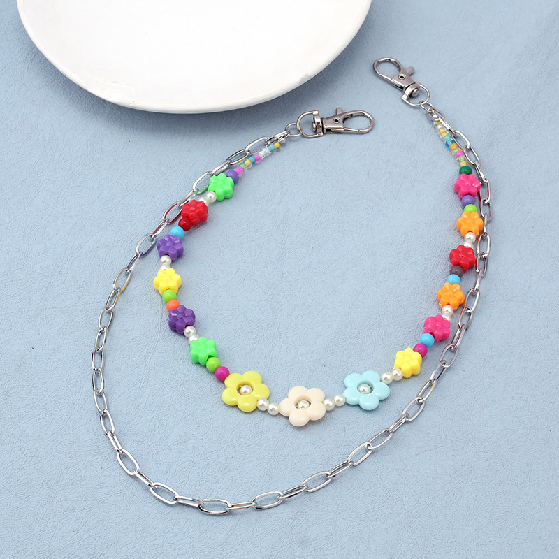 โซ่กางเกงสองชั้นประดับลูกปัดดอกไม้