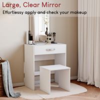 Ensemble de chambre de luxe en MDF avec miroir, tabouret, coiffeuse, bureau de rangement pour cosmétiques et commode, blanc