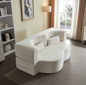 Modern Beige 15" Full Size Convertible Plush Corduroy Foam-Filled Sleeper <b>Sofa</b> Bed Set No Assembly Required Apartment Living - Product Image 4