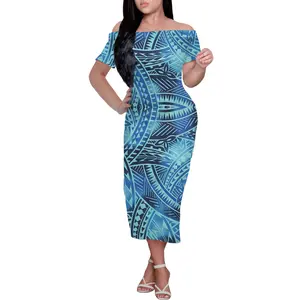 Polynesian Off Shoulder Dress Samoan Tribal Style POD Women's Clothing Fashion Suit Skirts Large Women Travel Essential Clothing