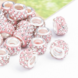 Composants de bijoux plaqués or 18 carats, vente en gros, tendance 2025, perles en cristal à grand trou, entretoises en strass d'argile, noir, blanc, rose, bleu - Product Image 6