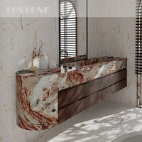 Meuble-lavabo Tostone Monica rouge en bois massif naturel et marbre, nouveau design, pour salles de bain modernes de villas et maisons contemporaines