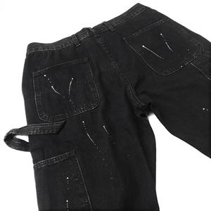 Nouveauté 2022 - Jeans slim déstructurés noirs délavés pour hommes, éclaboussures de peinture multicolores, jeans évasés à huit poches - Product Image 6