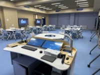 Matériel éducatif Table d'ordinateur du professeur d'université Table de hauteur électrique avec caméra documentaire et système de microphone
