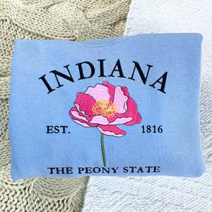 Indiana State sweat brodé ou sweat à capuche avant Logo Est 1816 fleur <span class=keywords><strong>de</strong></span> pivoine tissé motif 3D pour les saisons d'hiver et d'automne - Product Image 2
