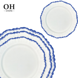 Ohere Tốt Xương 4Pcs Bộ Đồ Ăn Màu Xanh Rim Đám Cưới Bữa Ăn Tối Tấm Bán Buôn Hình Dạng Không Thường Xuyên Tấm Sạc Cho Đảng & Nhà Hàng - Product Image 6