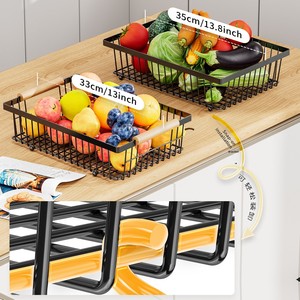 Kitchen Fruit Rack Double-Layer Detachable Storage Shelf Tray Metal Handles Portable <b>Vegetable</b> Fruit <b>Basket</b> - Product Image 2