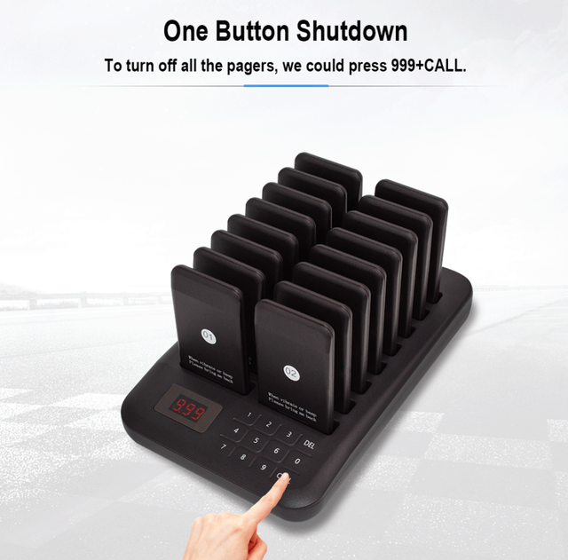 CATEL Wireless Calling System Buzzer Restaurant 16 Pager Receiver With 1 Keypad Transmitter Guest Paging Coaster