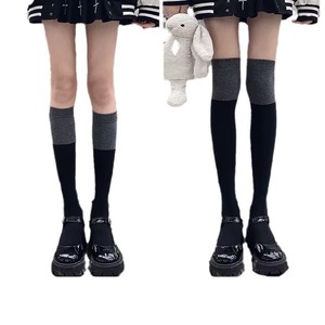 Women Knee <b>Socks</b> <b>Black</b> Gray Color Block Cotton Thermo Sweat Absorbing Odor Resistant Autumn Winter Youth Style - Product Image 4