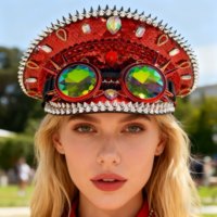 Chapeau de capitaine steampunk en strass à faible MOQ, chapeau de pirate avec logo personnalisé, idéal pour la Foire de Séville et la soirée flamenco
