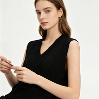 Pull-over en tricot sans manches pour femme, 100 % coton, personnalisé avec logo, col en V, broderie, vente en gros