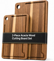 Acacia houten snijplank set, houten keuken snijplanken met sapgootjes en ophanggaten, snij- en serveerplanken