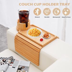 Table d'accoudoir de canapé en bambou avec porte-gobelet et plateau, pliable, multifonction, rangement pour salon, style japonais - Product Image 4