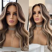 Peluca de cabello humano de encaje Frontal 13X4 de Color Rubio resaltado, cabello humano alineado con cutícula, peluca con encaje frontal de onda suelta sin pegamento para mujer